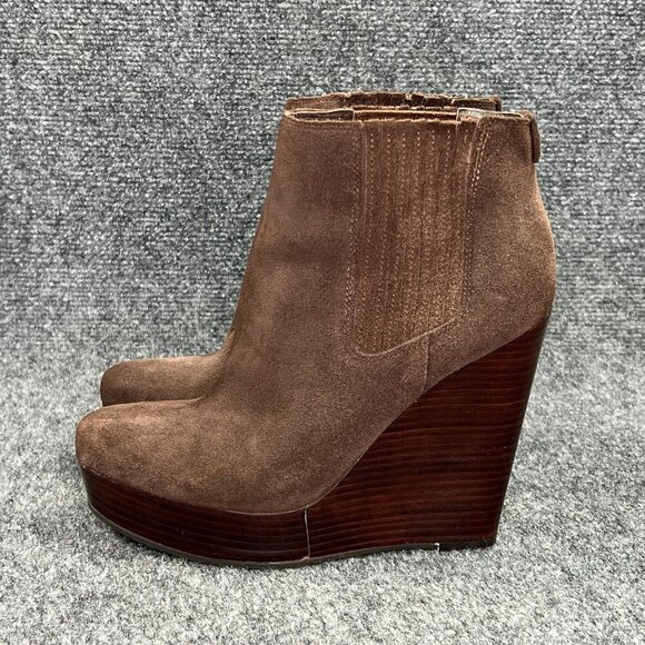 Michael Kors Wedge Booties Women's Size 7 Brown Suede Pull On Chelsea Ankle Boot - Picture 4 of 12